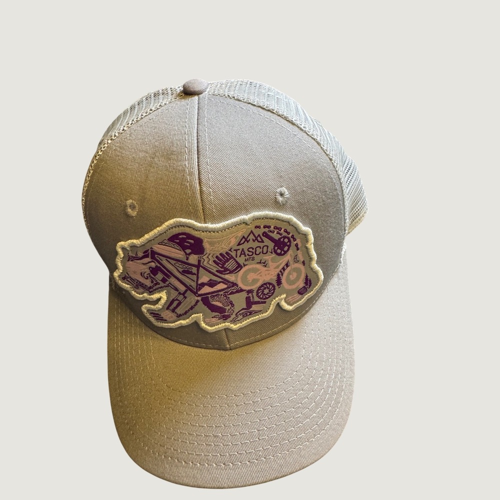 Tasco MTB Bear Graphic Trucker Hat Mens Grey Mesh Snapback Mountain Bike Cap - Picture 1 of 9